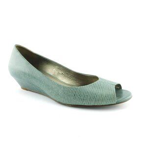 COLE HAAN Nike Air Blue Textured Leather Peep Toe Wedges Shoes 7